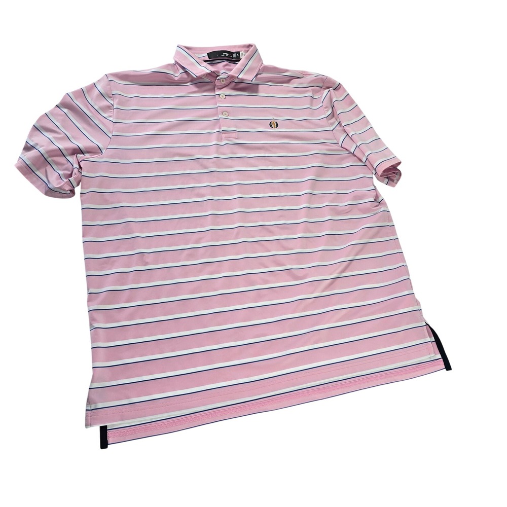 RLX Ralph Lauren bears club XL Pink Striped Performance Golf Polo Shirt Short